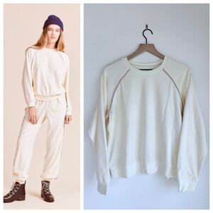 NEW Trovata Birds of Paradis Hagen Velour Sweatshirt in Antique White & Mauve S